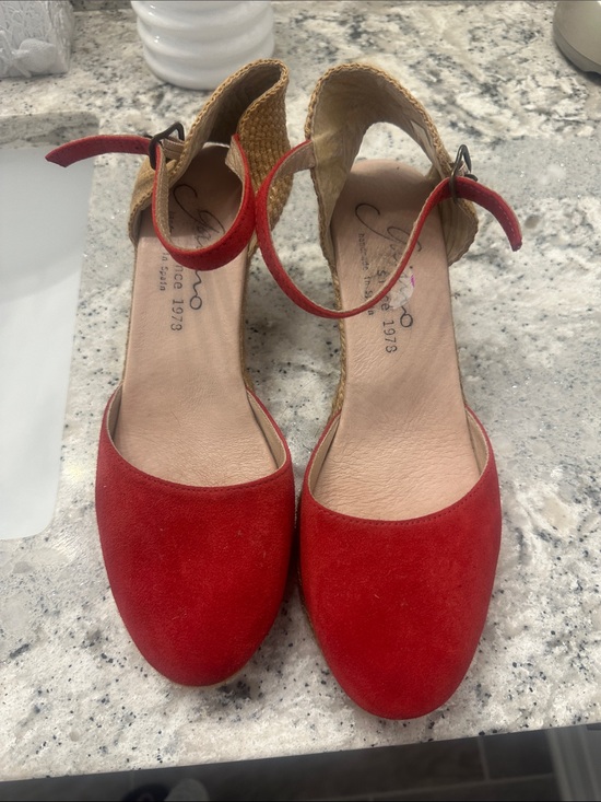Gaimo Shoes - Red Suede Ankle-Strap Espadrille Flats